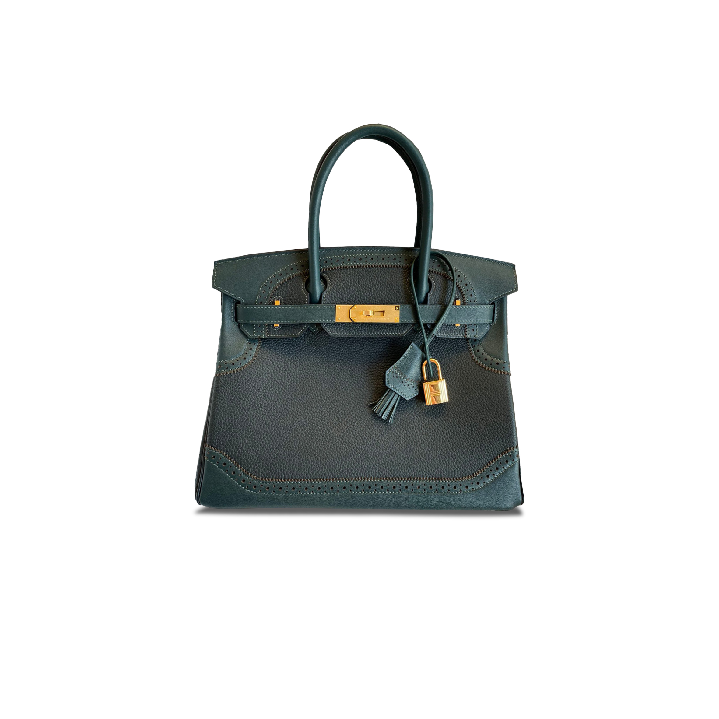 HERMES MASTER BIRKIN 30 LACE SWIFT TOGO LEATHER CYPRESS GREEN GOLD BUCKLE BAG 10101483 (30*22*15cm)